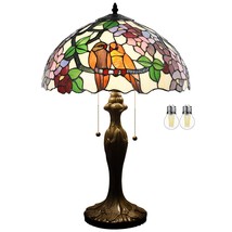 Tiffany Style Table Lamp Double Birds Colorful Stained Glass Bedside Lamp 16X16X - £240.35 GBP