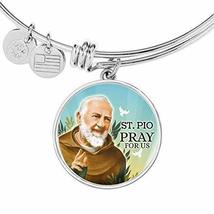 Express Your Love Gifts Catholic St. Pio Circle Bangle Bracelet Stainless Steel  - £24.10 GBP
