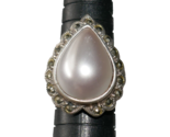 Sterling Silver 925 Tear Drop Faux Pearl Marcasite Ring Size 6.5 - $39.99
