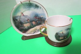 Thomas Kinkade Moonlight Cottage Plate And Cup With  W/ Display Stand Telaflora - $12.00