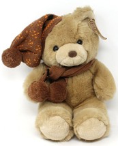 Fiesta Plush Teddy Winter Bear Hat Scarf 11&quot; Stuffed Animal Brown with tag - $7.19