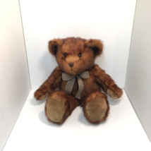 Vintage Real Life Looking Teddy Bear with white and brown checker bowtie - £19.46 GBP