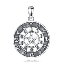 925 Sterling Silver Pentagram 12 Zodiac Star Sign Necklace for Men&#39;s Lunar Cycle - £28.02 GBP