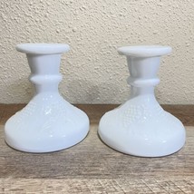 LE Smith Vintage Milk Glass Grape Pattern Candlestick Pair Of 2 Holders 4.5&quot; - £11.73 GBP