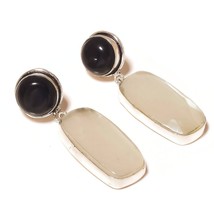 Dark Blue Iolite,Gray Moonstone Gems 925 Silver Overlay Handmade Dangle Earrings - £14.97 GBP