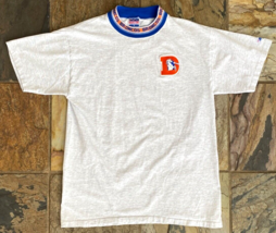 Vtg Denver Broncos T Shirt-L-NFL Football-Embroidered Old Logo-Broncos Collar - £33.01 GBP