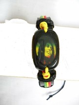 BOB MARLEY CLASSIC SMILING PICTURE ACRYLIC MEDALION BLACK LEATHER ADJ BR... - $3.37