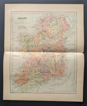 Antique Original 1890 IRELAND Hunt &amp; Eaton Colored Map 13x11 ~ Fisk &amp; Co. - £35.93 GBP