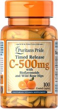 Puritan&#39;s Pride Vitamin C-500 mg with Rose Hips Time Release - 100 Caplets - £18.31 GBP