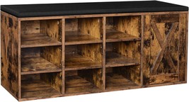 Vasagle Storage Bench, Rustic Brown, 43.3′′L X 11.8′′W X 18.9′′H, And Barn Door. - £101.42 GBP