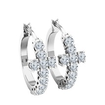 1/4 CT Coupe Ronde D / VVS1 Moissanite Boucle Boucles 14K Blanc Argent Plaqué Or - £81.84 GBP