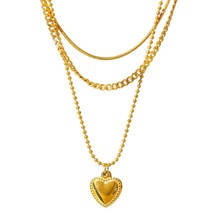 Yhpup Romantic Heart Pendant Layered Necklace Waterproof Jewlery Stainless Steel - £13.82 GBP