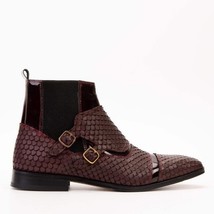 The Orion Burgundy Snakeskin Pattern Leather Double Monk Strap Men Boot image 7