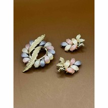 Vintage Pink and Purple Silver Flower earring and Brooch Set - £19.73 GBP