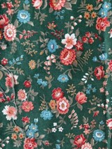 Vtg Sewing Fabric Concord Calico coral aqua rose on green background 1/4 yard + - £12.68 GBP