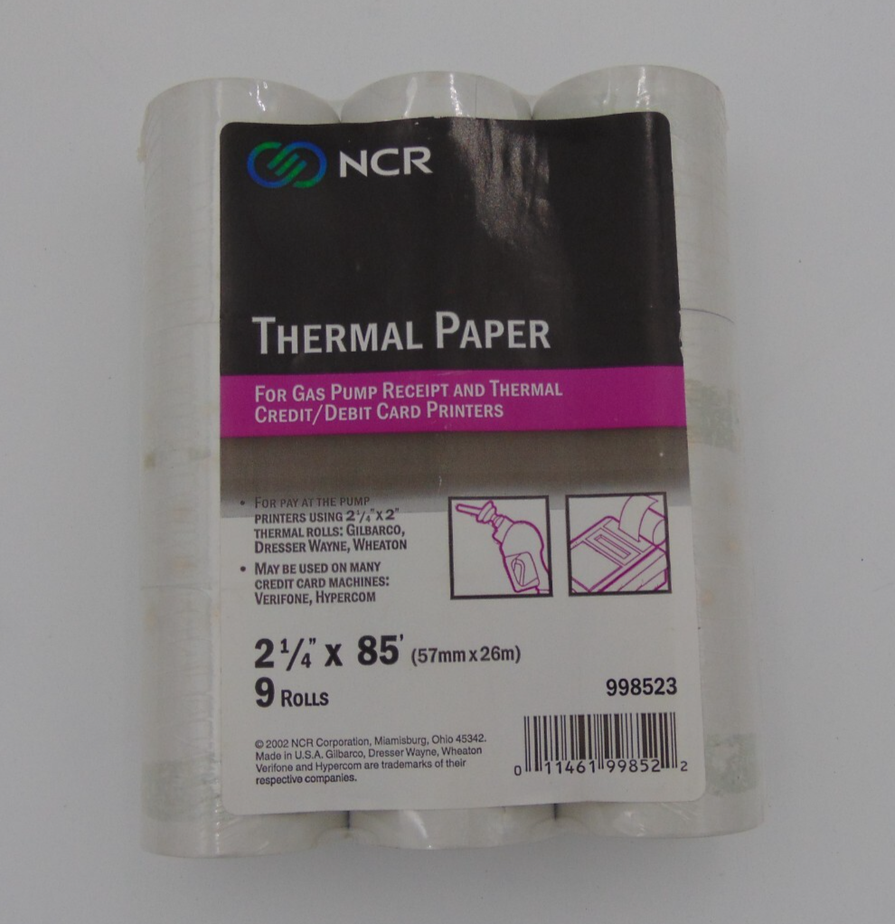 NCR Thermal Paper 9 rolls 2-1/4&quot;x 85&#39; for Gas Pump Receipt Credit/Debit ... - $14.85