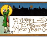 Deco Night Skyline Happy New Year Embossed Gilt DB Postcard W7 - £4.70 GBP