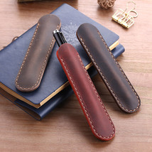 Handmade Genuine Leather Pencil Bag, Cowhide Fountain Pen Case Holder, Vintage - £7.75 GBP