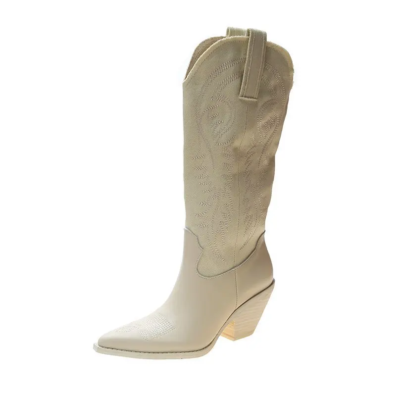 2024 autumn winter white boy boots.Vintage skinny pointed toe tall rider boots.K - £100.56 GBP