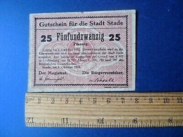 K. Germany Banknote Notgeld Stade 25 Pfennig 1918 w/ watermark - £5.76 GBP