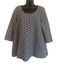 Kim Rogers Pull Over A Line Top 3/4 Sleeves Gray White Silver Thread Womens XL - £17.31 GBP