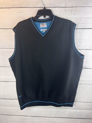Callaway Golf Men's Medium Black Sport Fleece Cotton Blend Vest  Blue Trim - $15.88