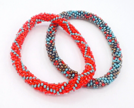 Lot Of Two Glass Bead Roll On Nepal Bracelets - £18.57 GBP