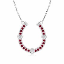 ANGARA Ruby and Diamond Horseshoe Pendant Necklace in 14K Solid Gold - £544.78 GBP