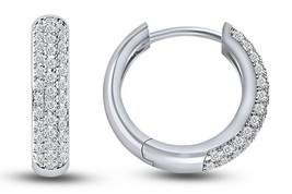 14k White Gold Plated Silver 0.15Ct Round Simulated Diamond Huggie/Hoop Earrings - £36.56 GBP