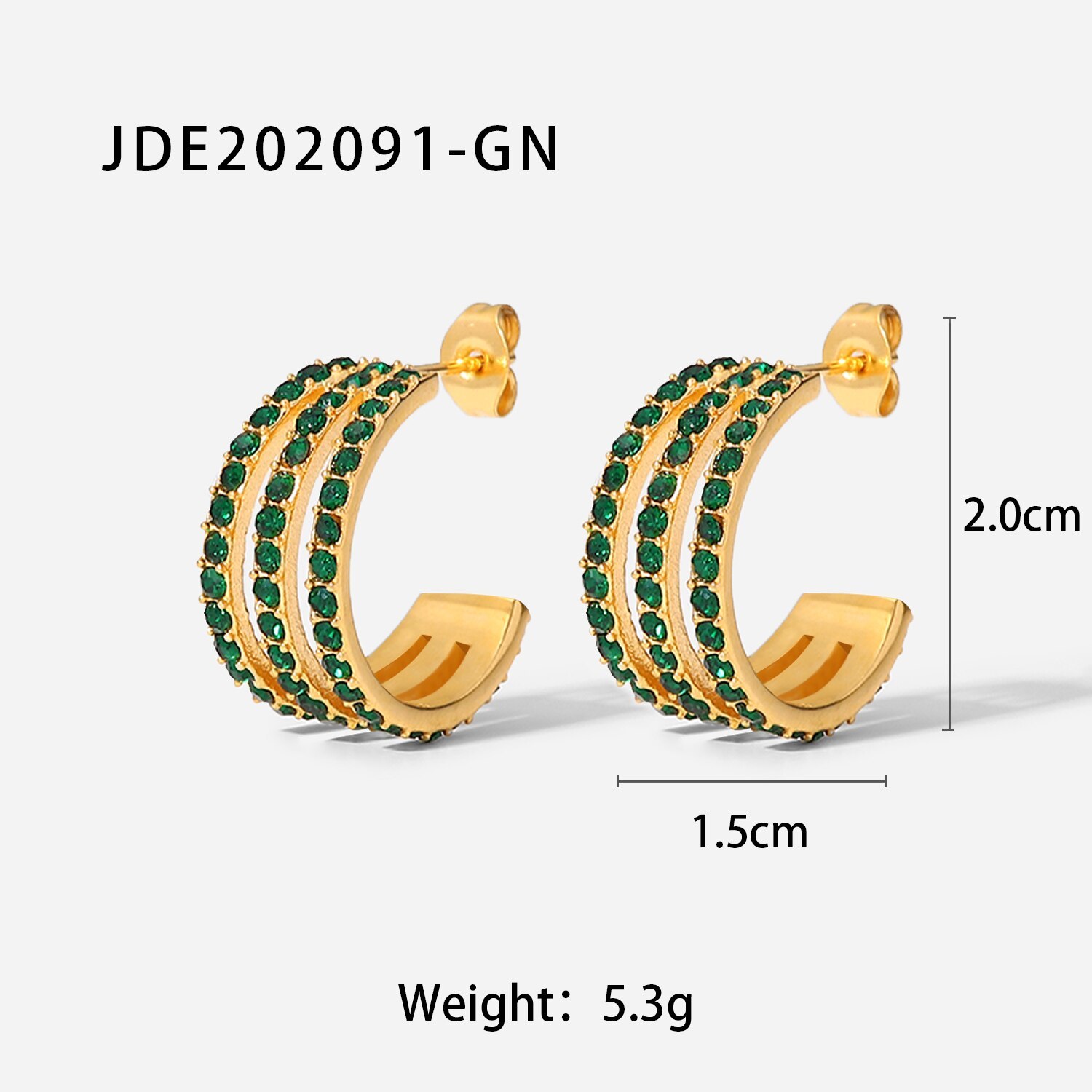 Uworld Stainless Steel Green Cubic Zirconium Three Layer Linear C Earrings 2022  - £14.31 GBP