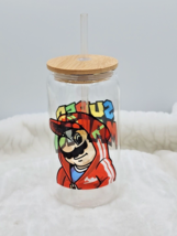 Super Mario 16 oz  Glass Can Tumbler  with  Bamboo Lid and Straw - £10.29 GBP