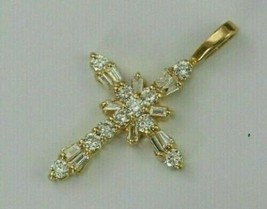 1.50 Ct Baguette Simulated Diamond Cross Pendant 14K Yellow Gold Plated - £64.27 GBP