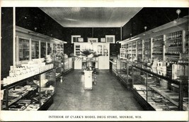 Interior Clark&#39;s Model Drug Store Monroe Wisconsin WI UNP DB Postcard D3 - $18.76