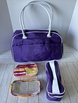 NEW Large Travel Overnight Carry On Bag Purple With Toiletry Kit &amp; Makeup Bags - £18.37 GBP