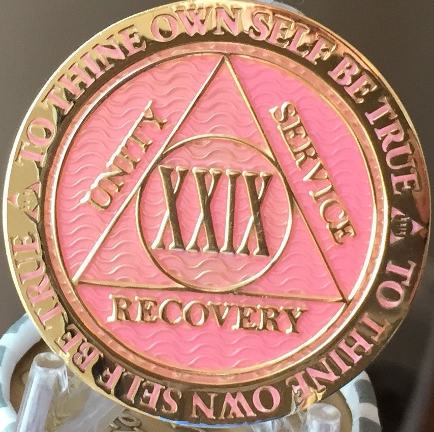 Primary image for 29 Year AA Medallion Pink Gold Plated Alcoholics Anonymous Sobriety Chip Coin 