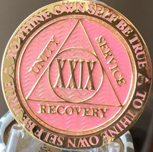 29 Year AA Medallion Pink Gold Plated Alcoholics Anonymous Sobriety Chip... - £14.15 GBP