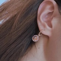Compass Rose Earring De Vents Monogram Earrings 14k Gold Plated CZ Pink Shell - £22.04 GBP