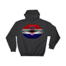 Lips Croatian Flag : Gift Hoodie Croatia Expat Country For Her Woman Feminine Wo - £28.30 GBP