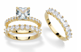 Princess Cut Cz Gp Bridal 3 Ring Set 14K Gold Sterling Silver 6 7 8 9 10 - £159.83 GBP