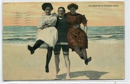 Beach Bathing Beauties Man Gaining In Strength Atlantic City NJ 1912 postcard - £5.09 GBP