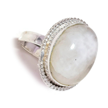 White Moonstone Cabochon Gemstone 925 Silver Handmade Rope Bezel White Ring US-9 - £7.83 GBP
