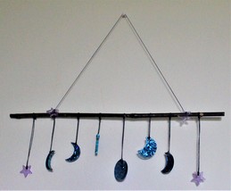 Blue Moon Wall Hanging, Resin Moon decor, Horizontal Moons with Purple Stars - £6.39 GBP