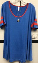 NWT 2.0 LuLaRoe Large Solid Royal Blue with Red Trim Ringer Style Perfect Tee - $33.99