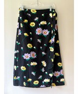 LOFT Side Tie Button Wrap Midi Skirt Black Daisy Floral Linen Blend Size 4 - $319.51 MXN