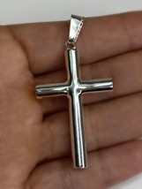 WHITE GOLD Cross - over Sterling silver -  Luxury High Polished Cross Pendant - £70.43 GBP