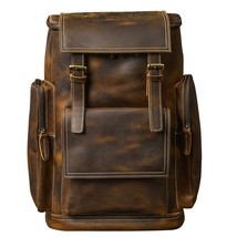 Retro Genuine Leather Men&#39;s Backpack Large Capacity Laptop Bag School Ba... - £154.81 GBP