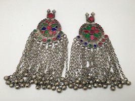 2x Pair Vintage Afghan Kuchi Pendant Jingle Bells Chain Boho ATS Statement,KC314 - £31.97 GBP