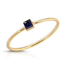 14K Solid Gold Ring With Natural Princess Cut Bezel Set Sapphire - £187.84 GBP