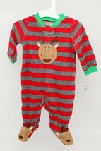 Infant Boys Red &amp; Gray Striped Reindeer Christmas Footie Sleeper Pajamas... - £9.95 GBP