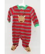 Infant Boys Red &amp; Gray Striped Reindeer Christmas Footie Sleeper Pajamas... - £9.95 GBP